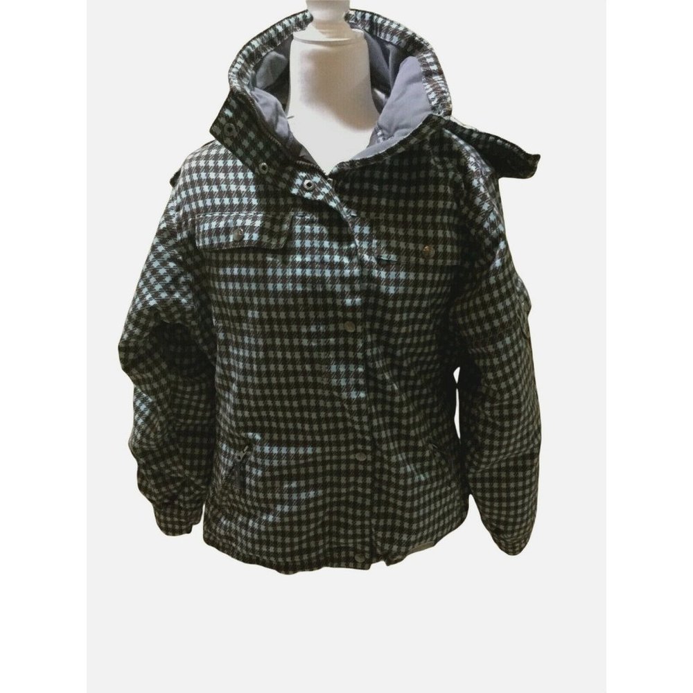 Morrow women's size M brown aqua check print snowboarding skiing winter parka